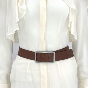 Banana Republic Genuine Brown Leather Belt, Curved Cut, Silver Hardware